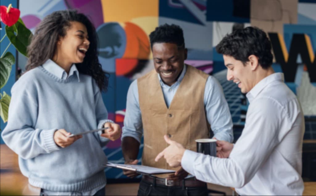 Colleagues collaborating in a modern office