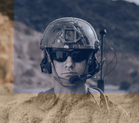 Soldier wearing helmet and headset during armed forces recruitment operations